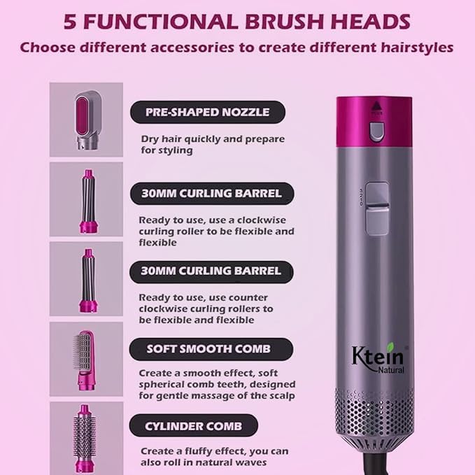5 in 1 Hair Dryer & Styling Tool – Hot Air Brush, Curler & Straightener