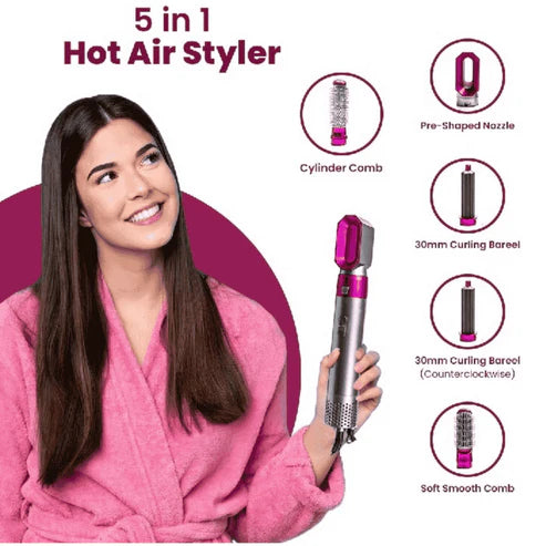 5 in 1 Hair Dryer & Styling Tool – Hot Air Brush, Curler & Straightener