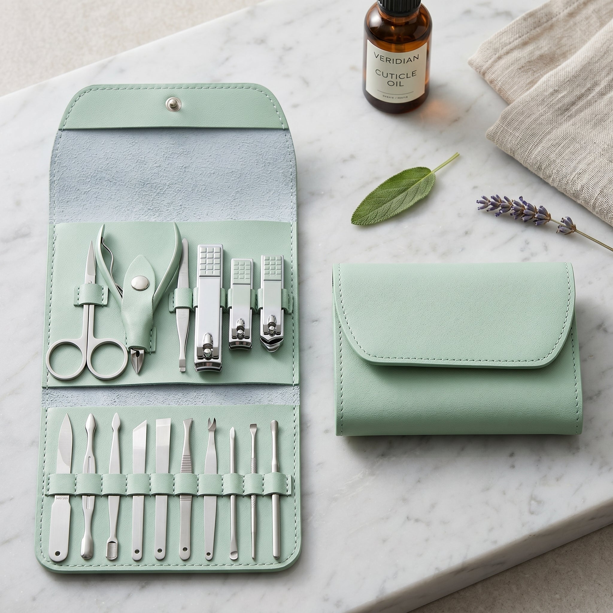 16 PCS Professional Stainless Steel Nail Clipper Manicure Pedicure Set With Leather Case