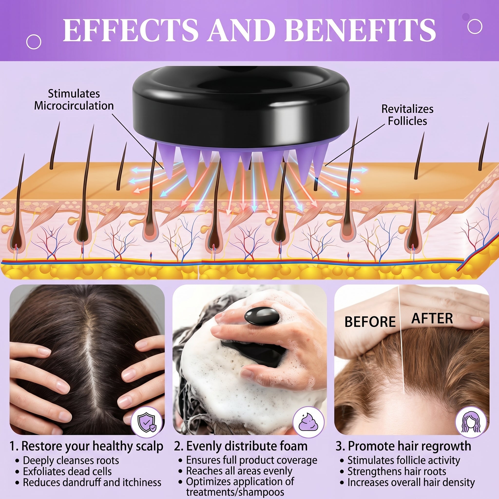 Silicone Shampoo Scalp Massager Handheld Shower Hair Scrubber Cleansing Brush with Soft Bristles