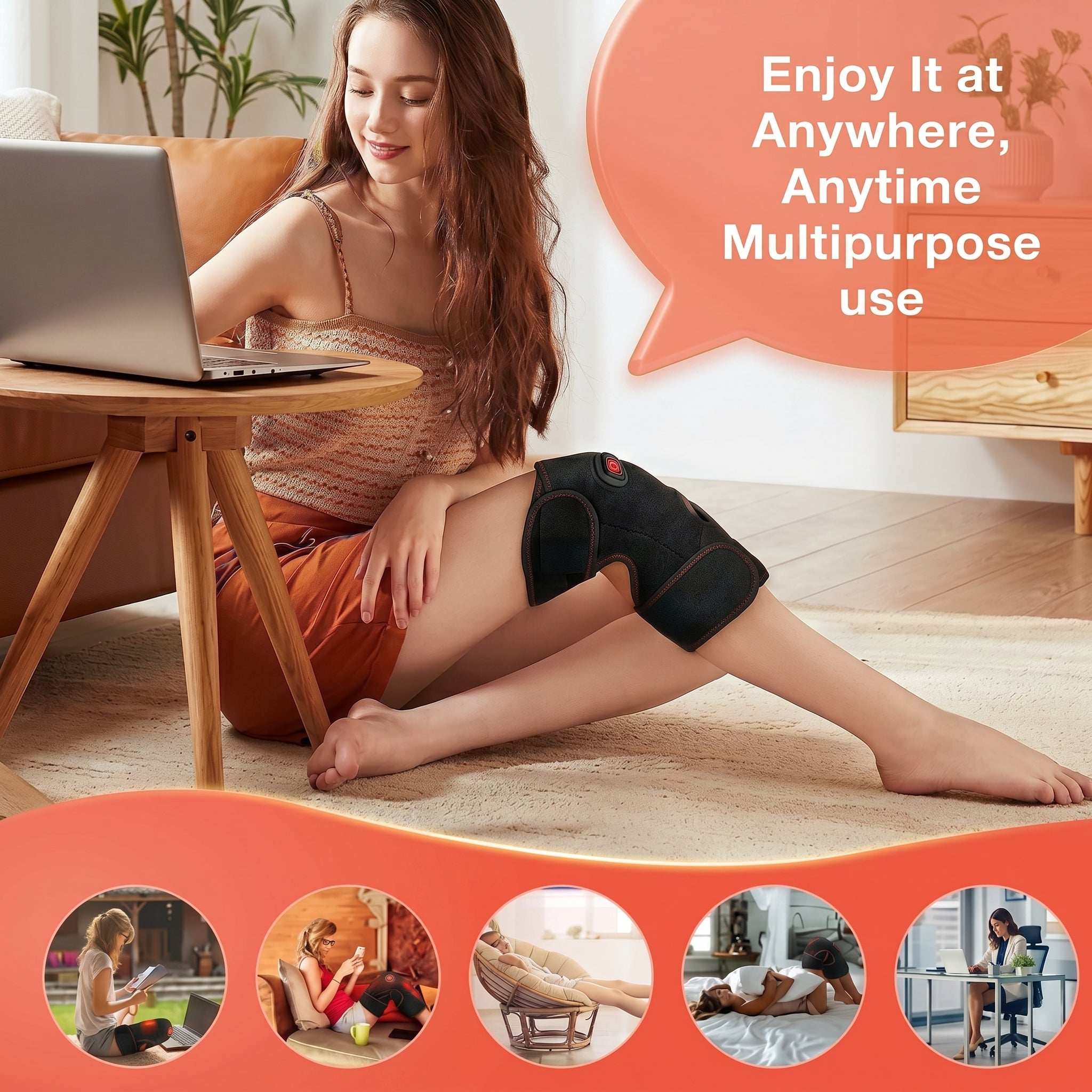 1pc Electric Knee Massager Brace - Cordless, Heat Heating Pad, 3 Adjustable Vibrations, Vibration Knee Heating Pad with Shoulder Elbow Support