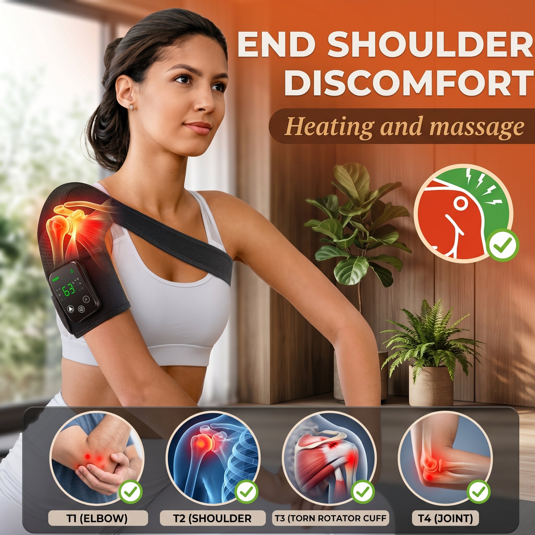 1pc Electric Knee Massager Brace - Cordless, Heat Heating Pad, 3 Adjustable Vibrations, Vibration Knee Heating Pad with Shoulder Elbow Support