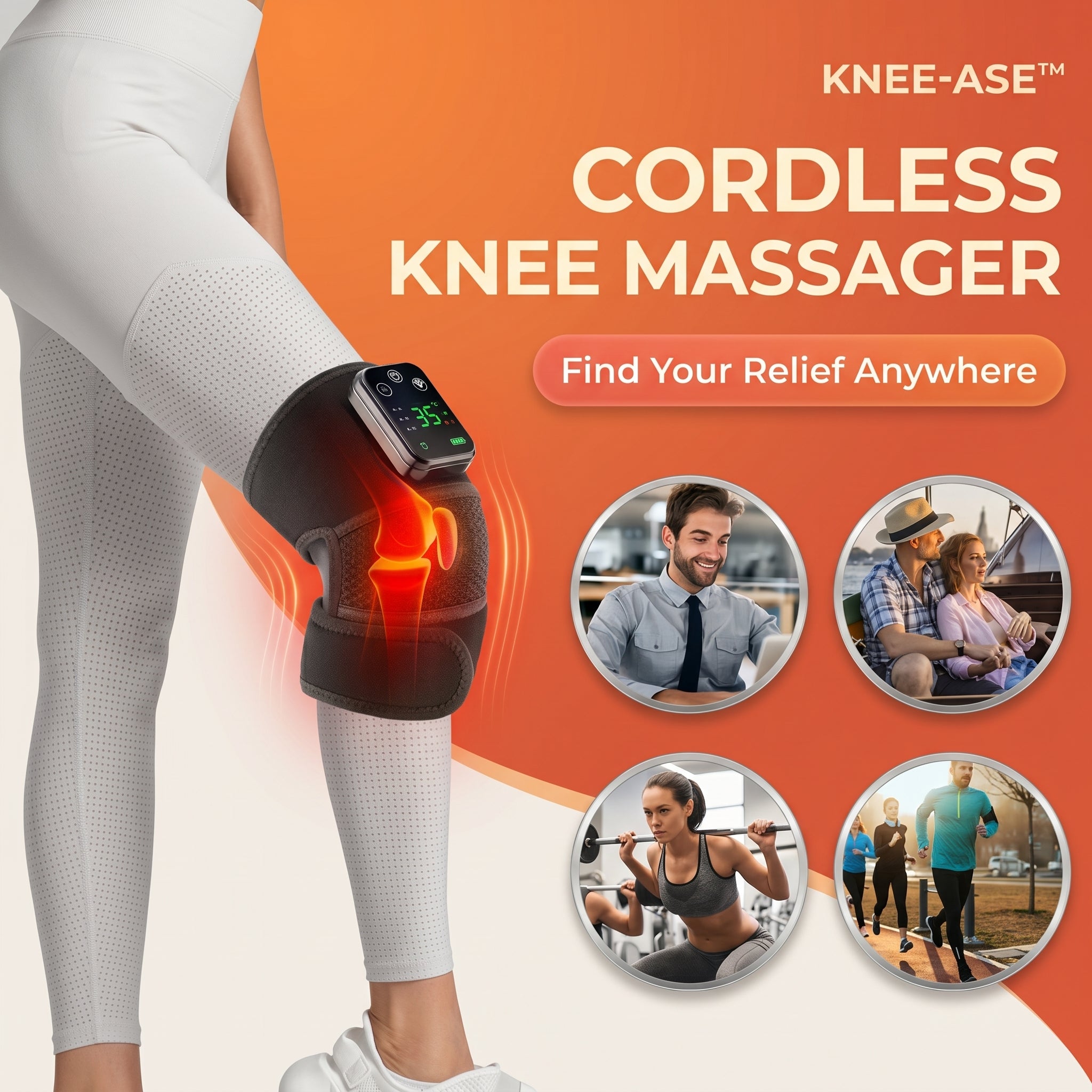 1pc Electric Knee Massager Brace - Cordless, Heat Heating Pad, 3 Adjustable Vibrations, Vibration Knee Heating Pad with Shoulder Elbow Support