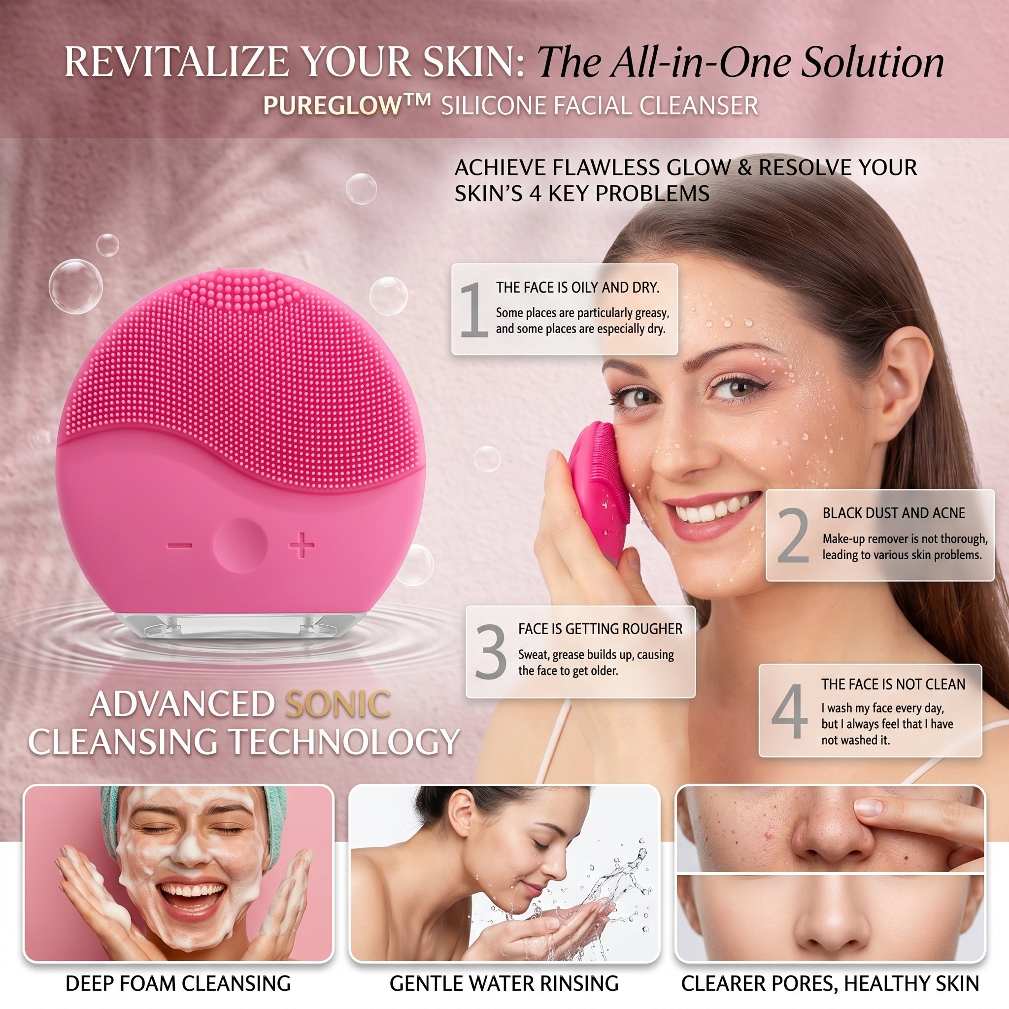 Rechargeable Silicone Facial Cleansing Brush for Sensitive Skin