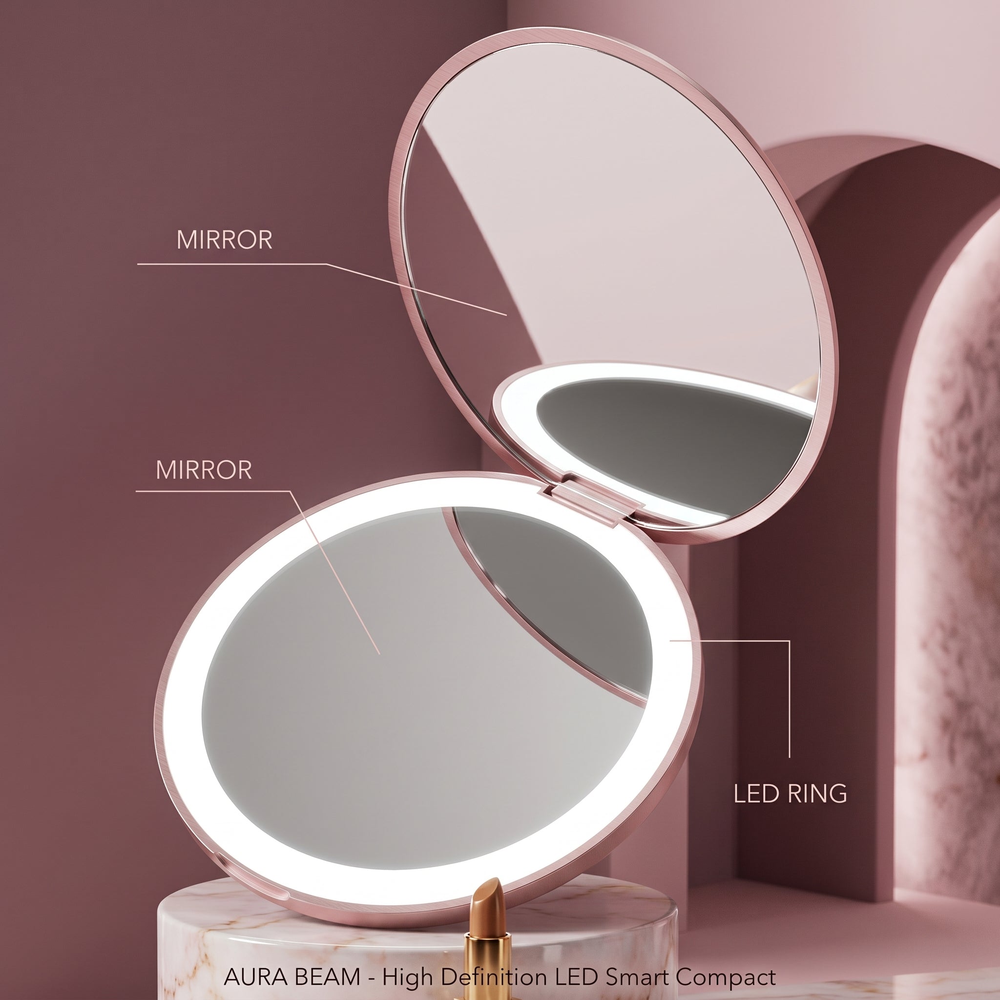 portable LED lighted compact travel mirror