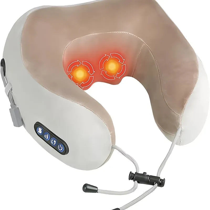 Portable Rechargeable U-Shaped Neck Massage Pillow Massager for Car, Travel & Office