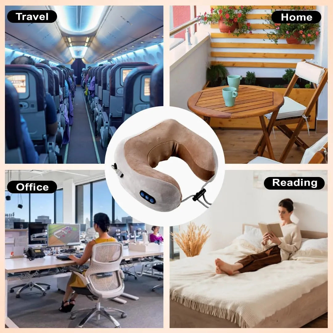 Portable Rechargeable U-Shaped Neck Massage Pillow Massager for Car, Travel & Office