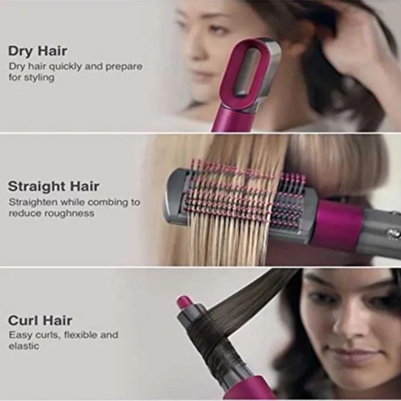 5 in 1 Hair Dryer & Styling Tool – Hot Air Brush, Curler & Straightener