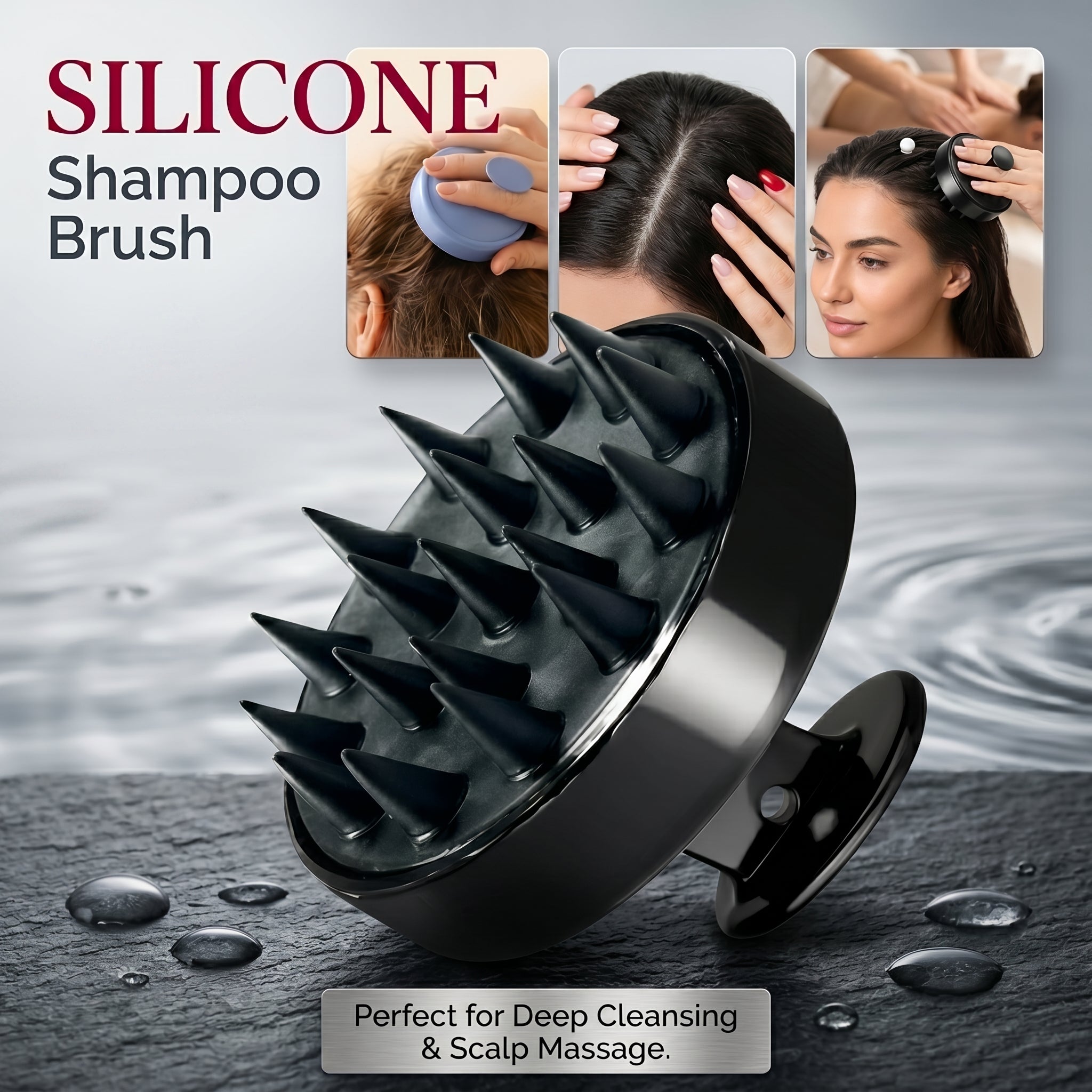 Silicone Shampoo Scalp Massager Handheld Shower Hair Scrubber Cleansing Brush with Soft Bristles