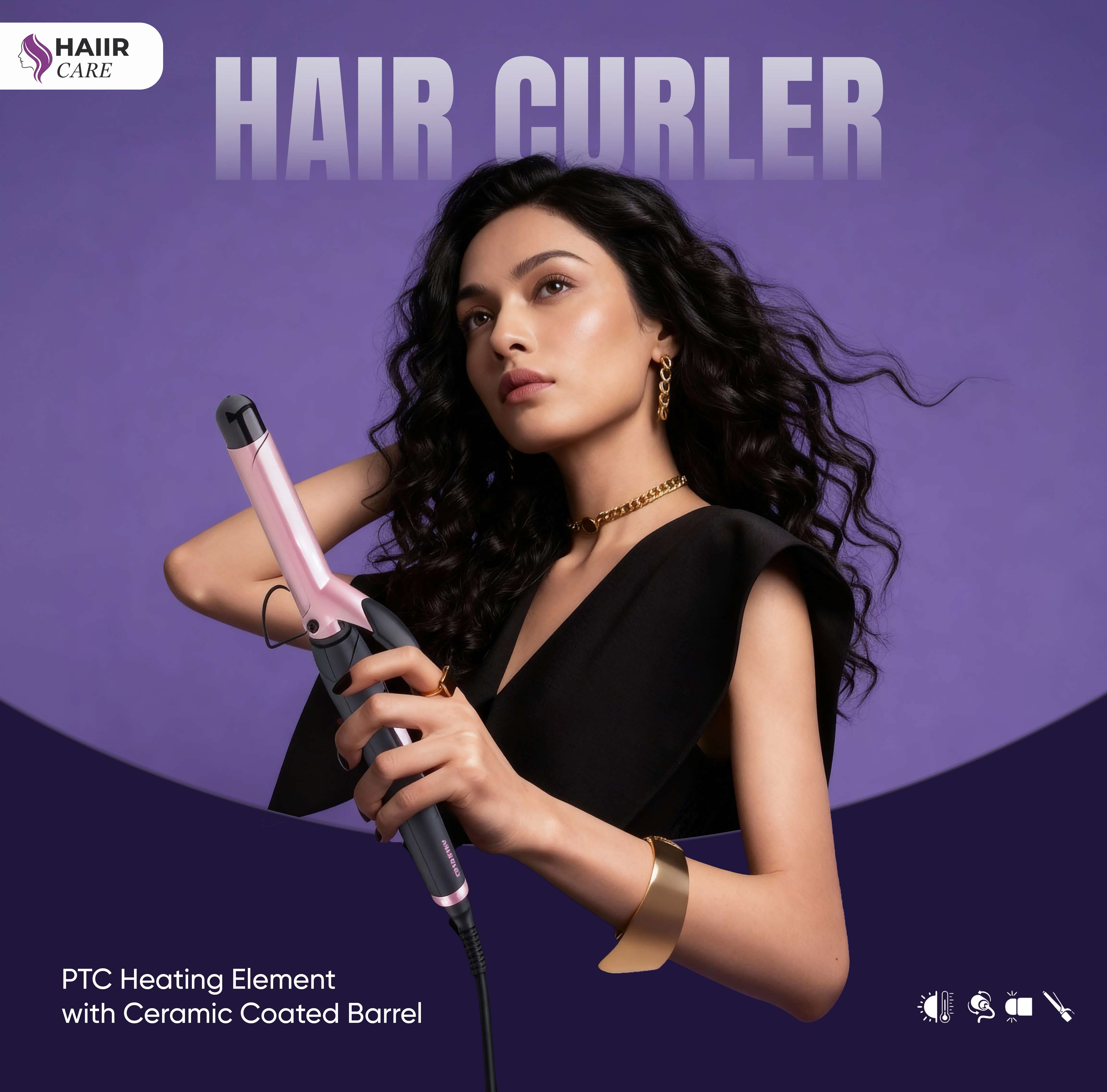 Professional Hair Curler Ceramic Tourmaline for Natural Curls & Waves