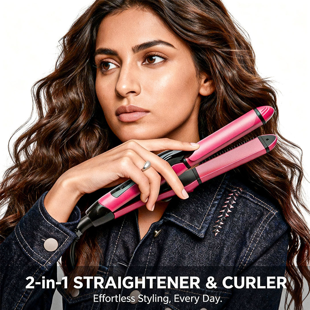 2 in 1 Hair Straightener & Curler – Ceramic, Fast Heating