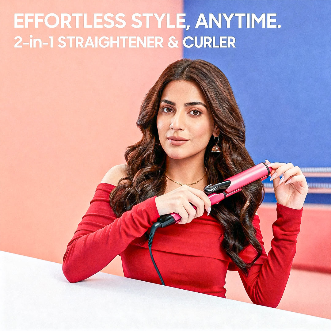 2 in 1 Hair Straightener & Curler – Ceramic, Fast Heating