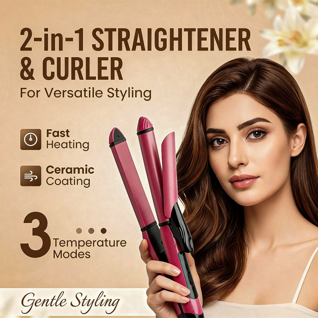 2 in 1 Hair Straightener & Curler – Ceramic, Fast Heating