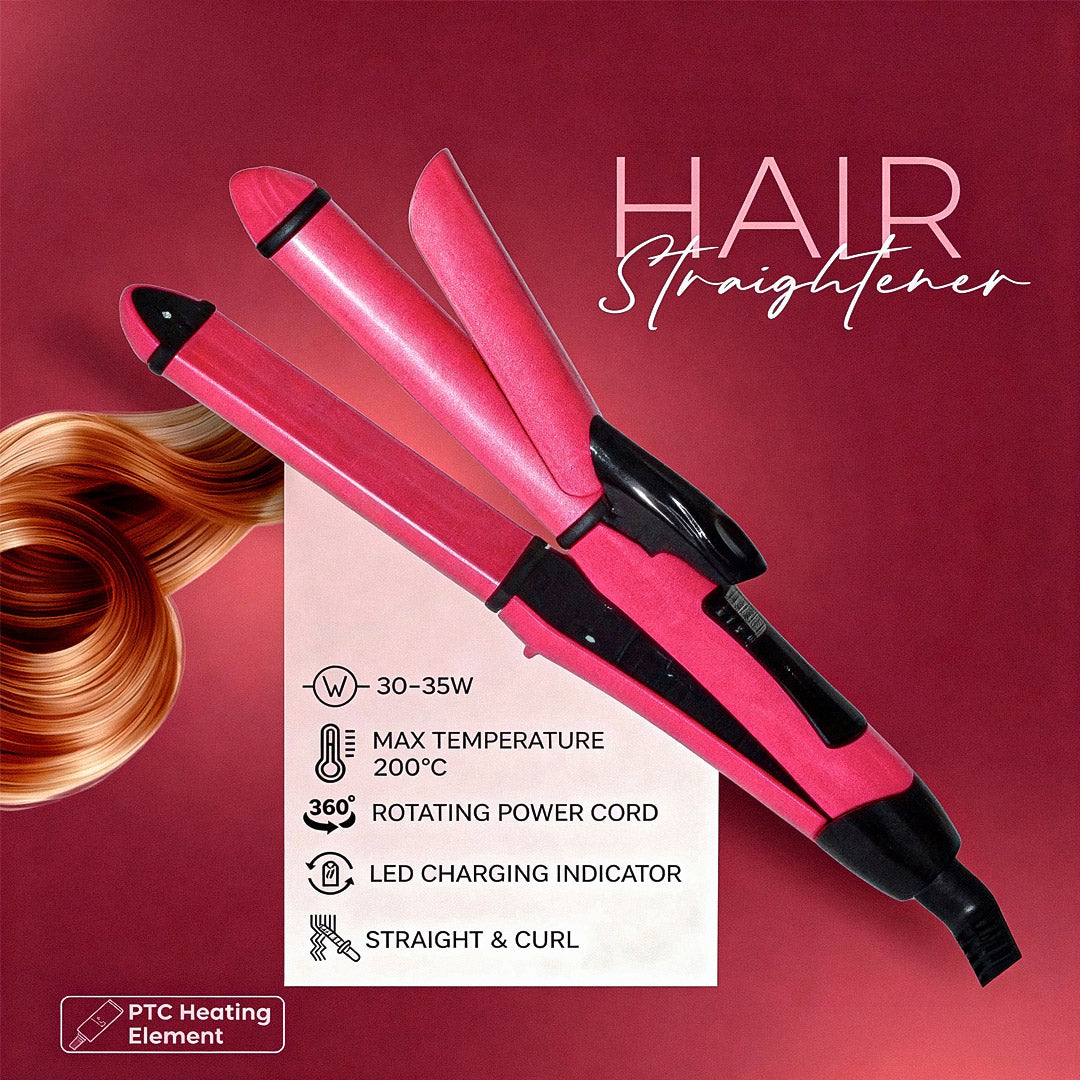 2 in 1 Hair Straightener & Curler – Ceramic, Fast Heating