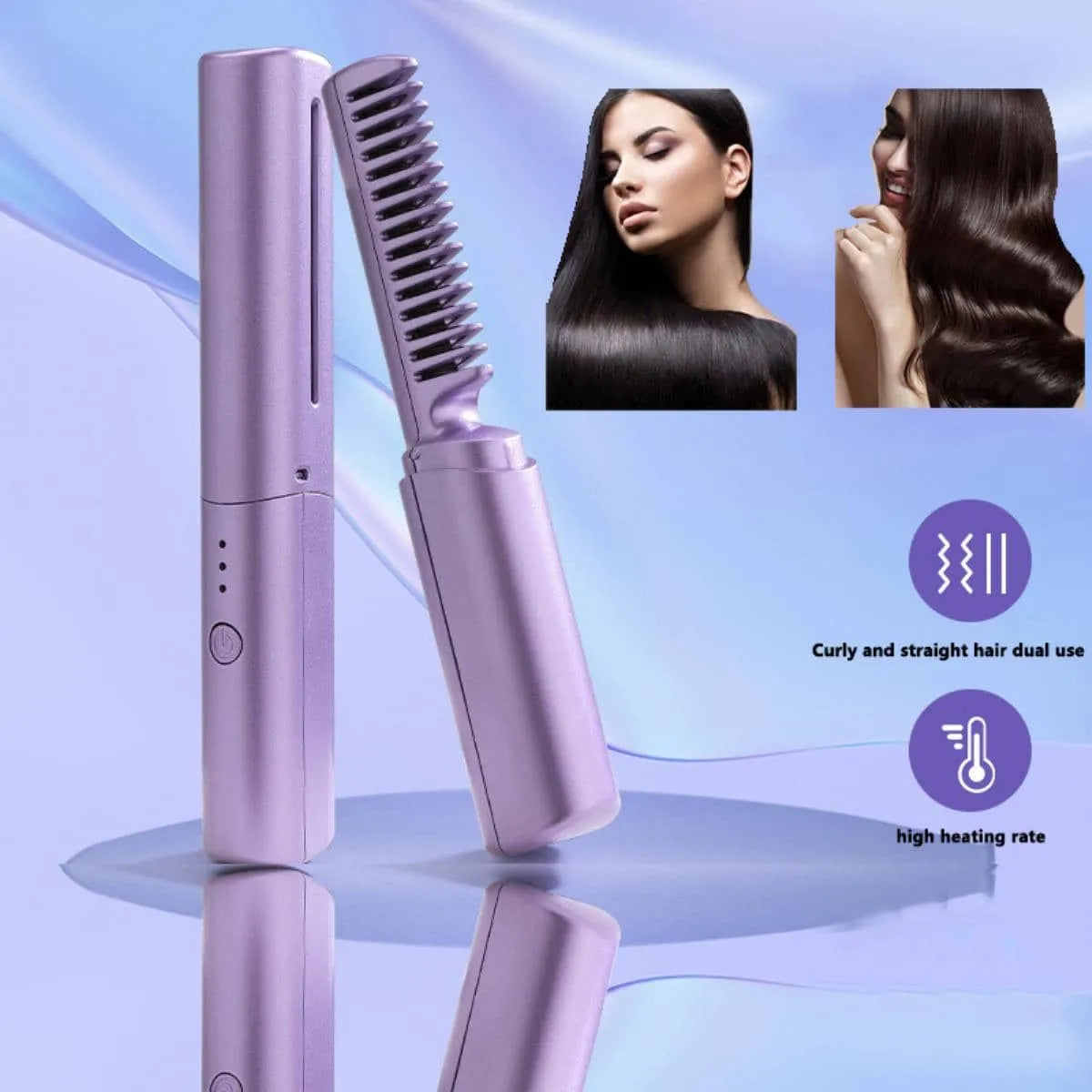 Cordless/Wireless Rechargeable Travel Comb Hair Straightener