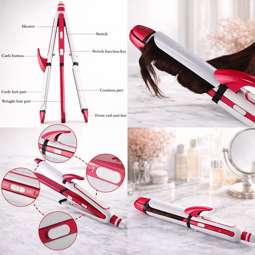 Professional 3-in-1 Hair Styler – Straightener, Curler & Dryer