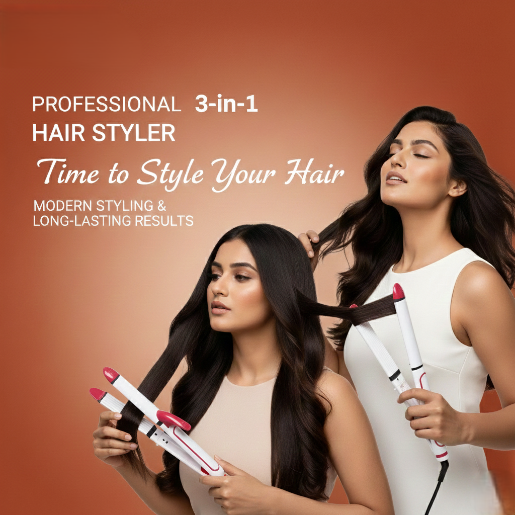 Professional 3-in-1 Hair Styler – Straightener, Curler & Dryer