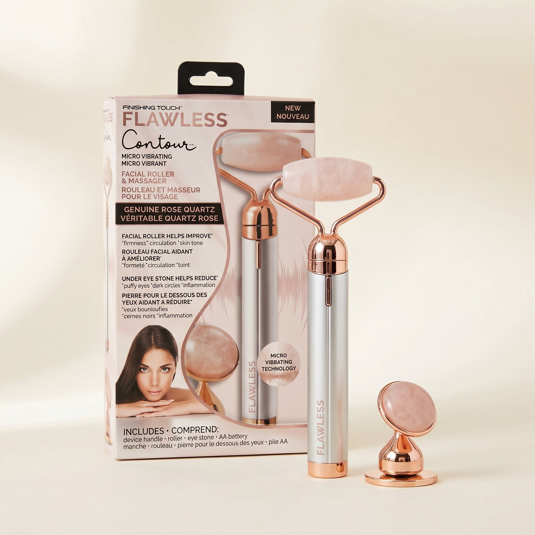 Finishing Touch Flawless Contour Micro Vibrating Facial Roller Massager For Smooth Skin