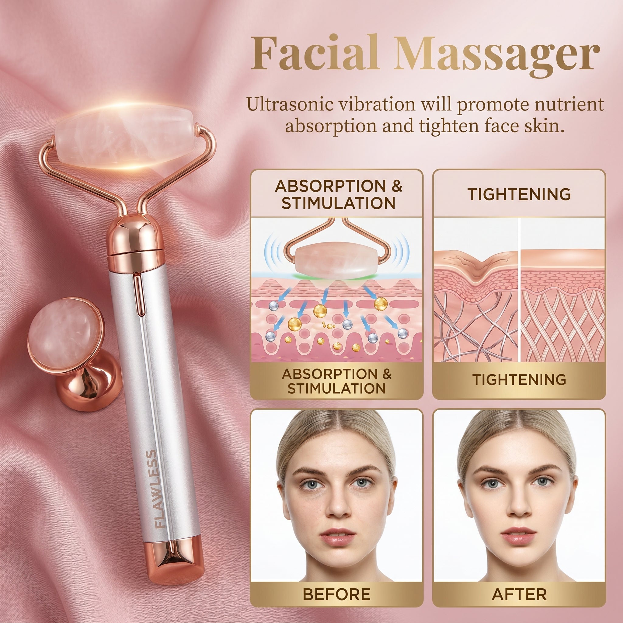 Finishing Touch Flawless Contour Micro Vibrating Facial Roller Massager For Smooth Skin