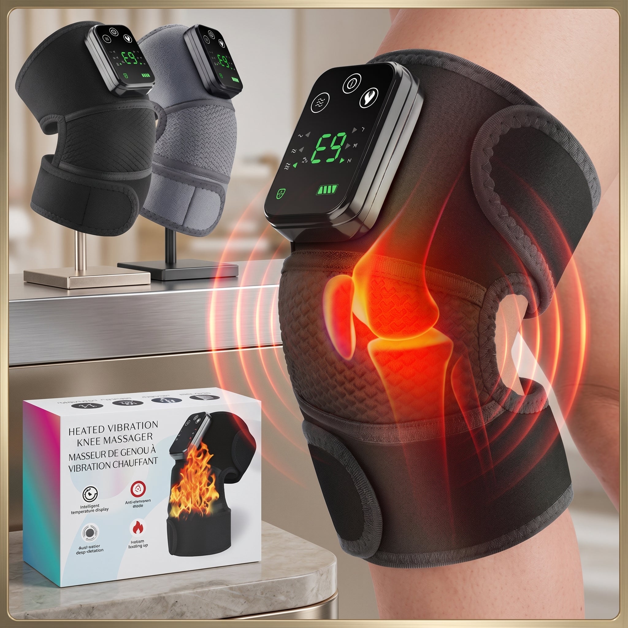 1pc Electric Knee Massager Brace - Cordless, Heat Heating Pad, 3 Adjustable Vibrations, Vibration Knee Heating Pad with Shoulder Elbow Support