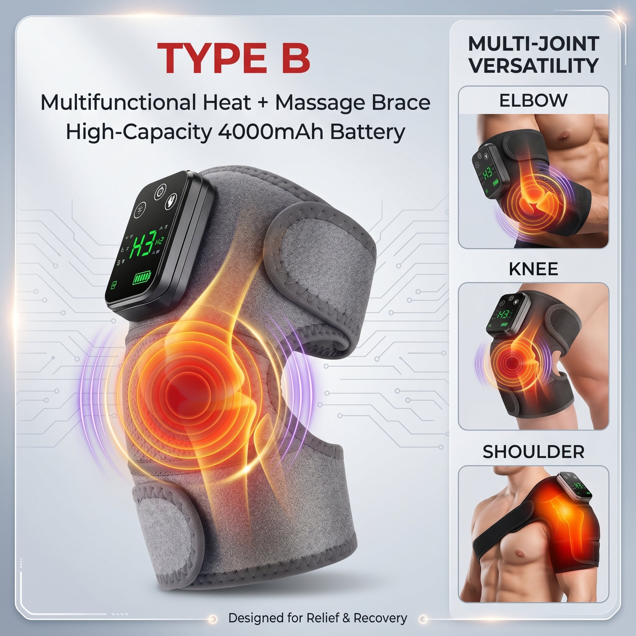1pc Electric Knee Massager Brace - Cordless, Heat Heating Pad, 3 Adjustable Vibrations, Vibration Knee Heating Pad with Shoulder Elbow Support