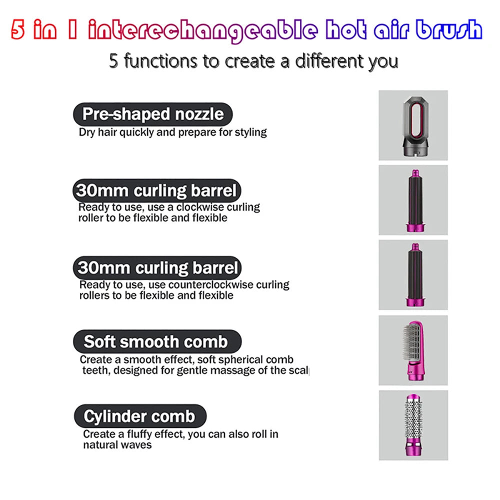 5 in 1 Hair Dryer & Styling Tool – Hot Air Brush, Curler & Straightener