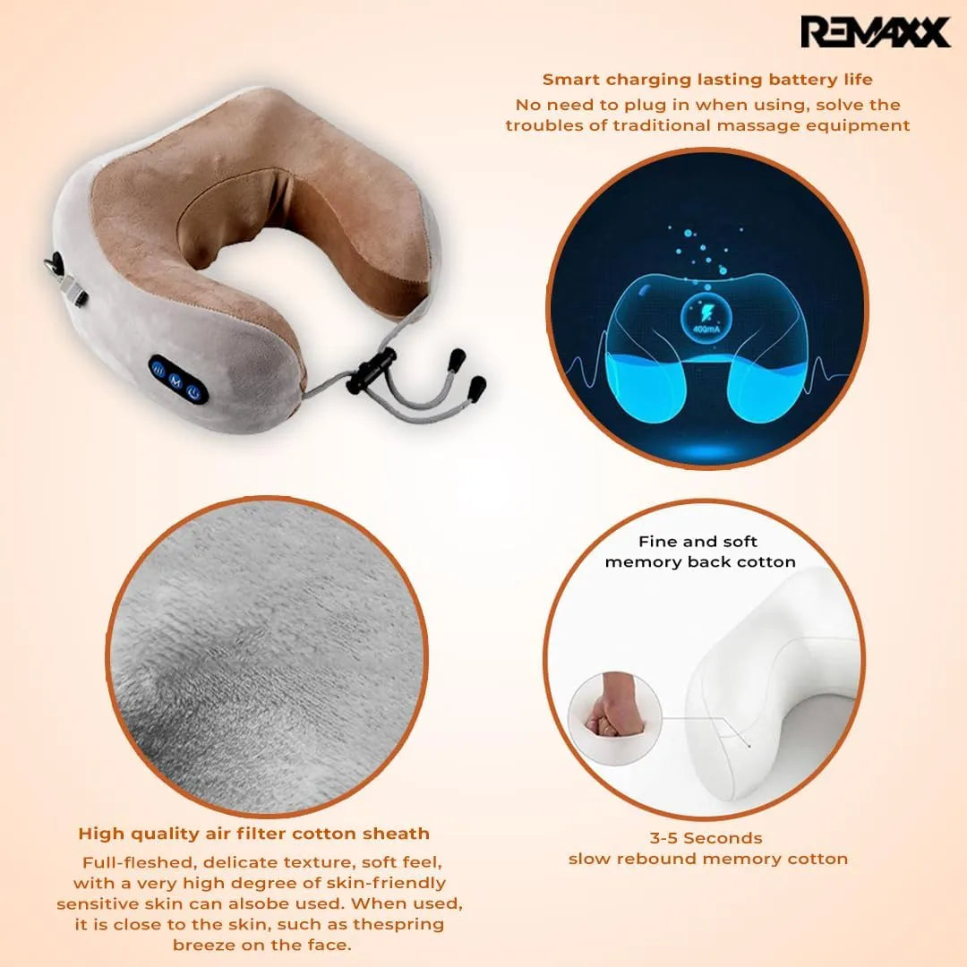 Portable Rechargeable U-Shaped Neck Massage Pillow Massager for Car, Travel & Office