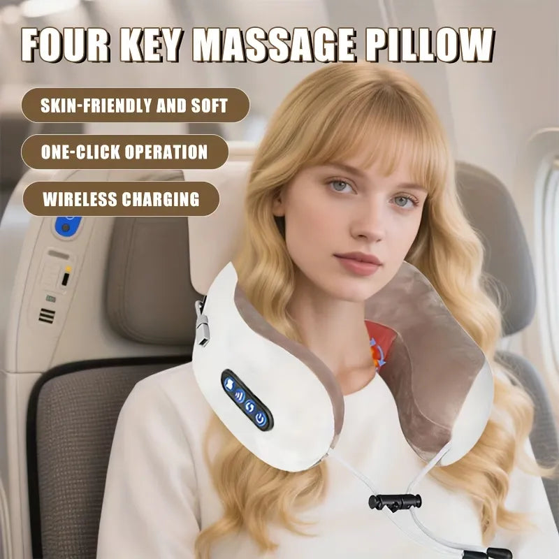 Portable Rechargeable U-Shaped Neck Massage Pillow Massager for Car, Travel & Office
